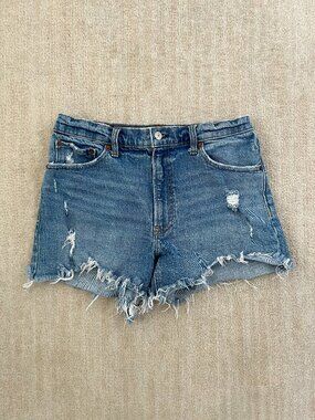 Abercrombie & Fitch 4" High Rise Mom Jeans Denim Shorts 30-10 Blue Distressed